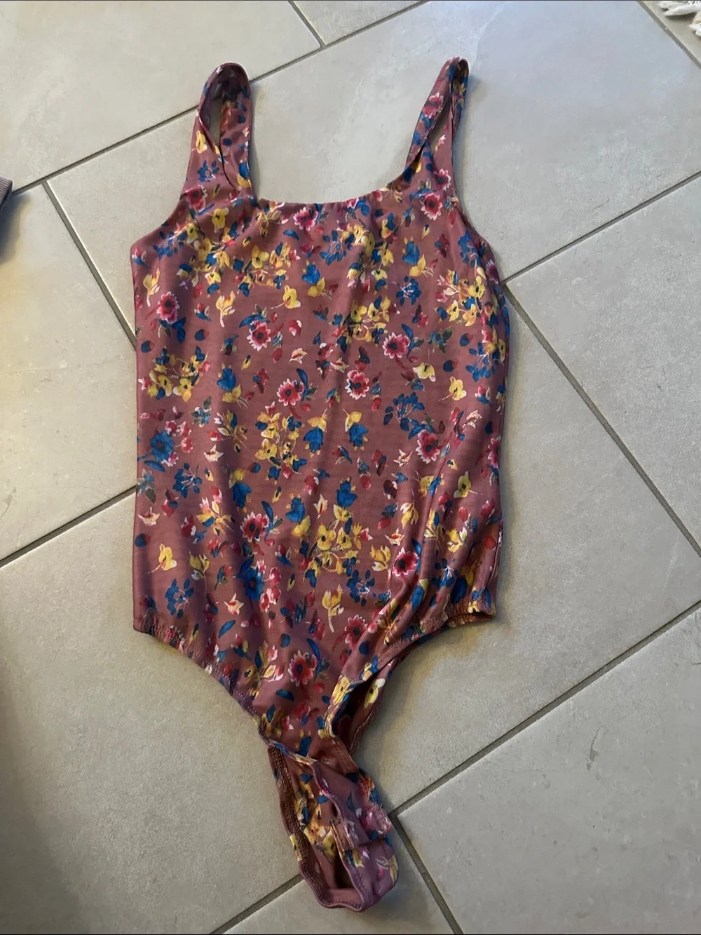 Lulu's Mauve Floral One-Piece body suit with Yellow & Blue Flowers
